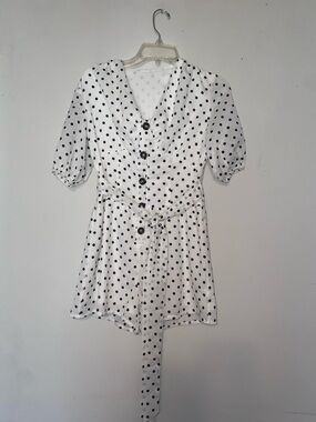 SHEIN White Black Polka Dot Button-Front Romper